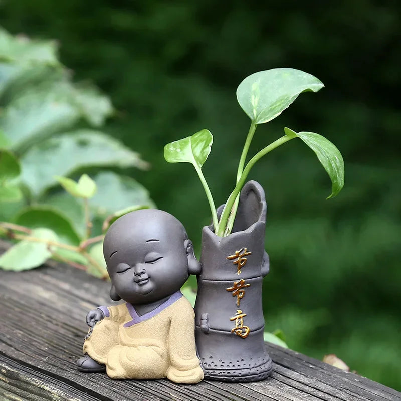 Fortune Lucky Cute The Little Monk Purple Clay Tea Pet Home Decor Mini Water Planting Flower Vase