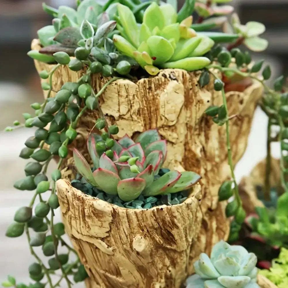 Retro-Style Resin Succulent Flowerpot (with Drainage Hole) - Unique Asymmetrical Texture Design, Dual-Use Indoor and Outdoor Decoration, the Best Choice of Garden Beautification, the Perfect Gift for Plant Lovers