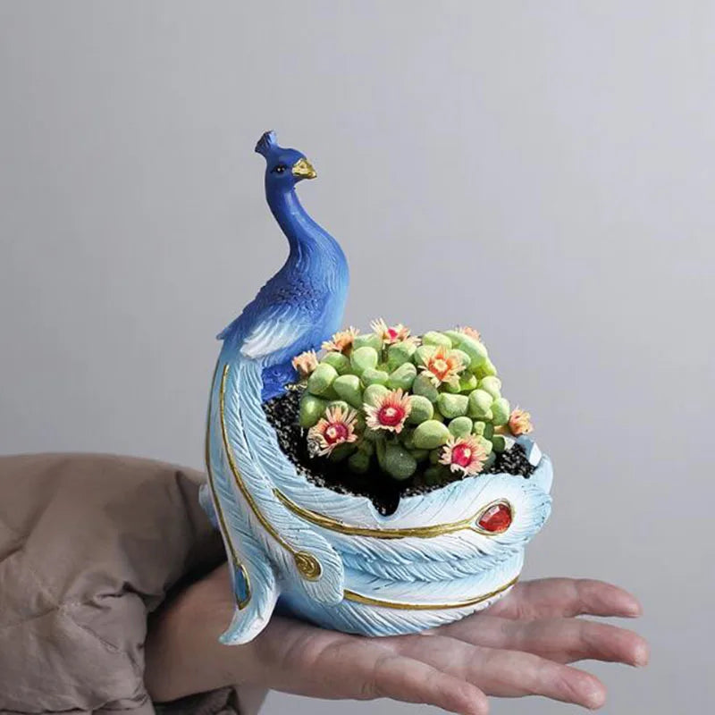 Resin Peacock Succulent Plant Pot with A Hole Cartoon Flowerpot Bonsai Vase Office Ornaments Balcony Planter Home Decor