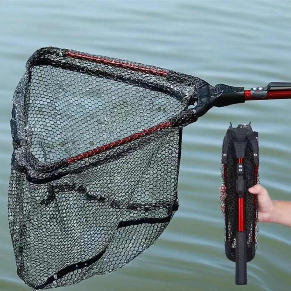 Foldable Fishing Net with Aluminum Alloy Telescopic Handle Portable Landing Net Fishing Scoop Brail Outdoor Angling Gear