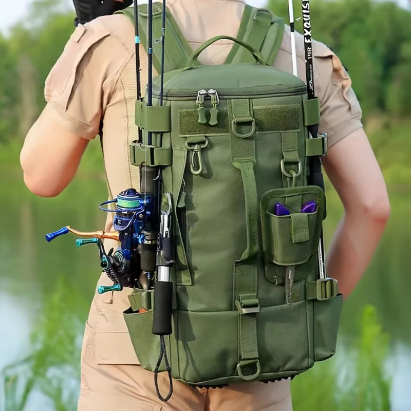 Multifunctional Fishing Tackle Backpack Waterproof Outdoor Bag with Rod Holders Durable Design For Camping Hiking Trave