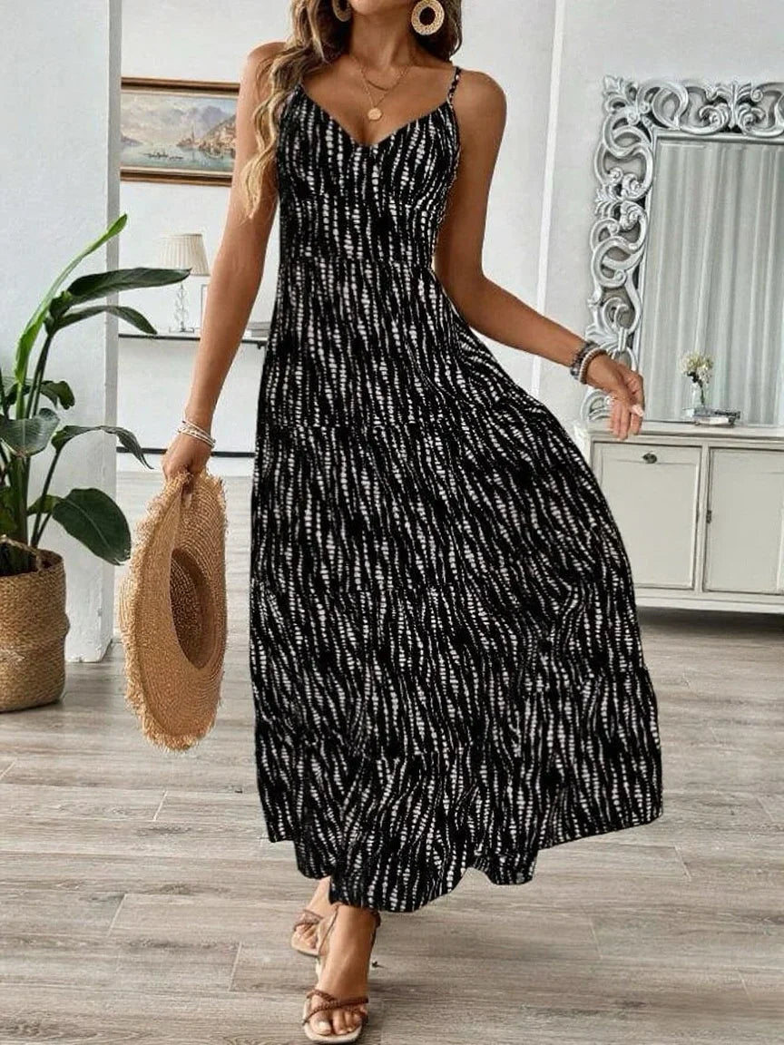 Women's Western Vacation Style Off-the-shoulder Dress Spring/Summer New Asymmetric Striped Design Maxi Dress