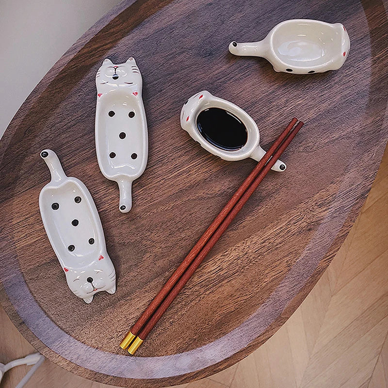 Cute Cat Ceramic Small Dish Mini Mustard Pesto Tomato Ketchup Soy Sauce Dish Seasoning Plates With Handle For Home Restaurant