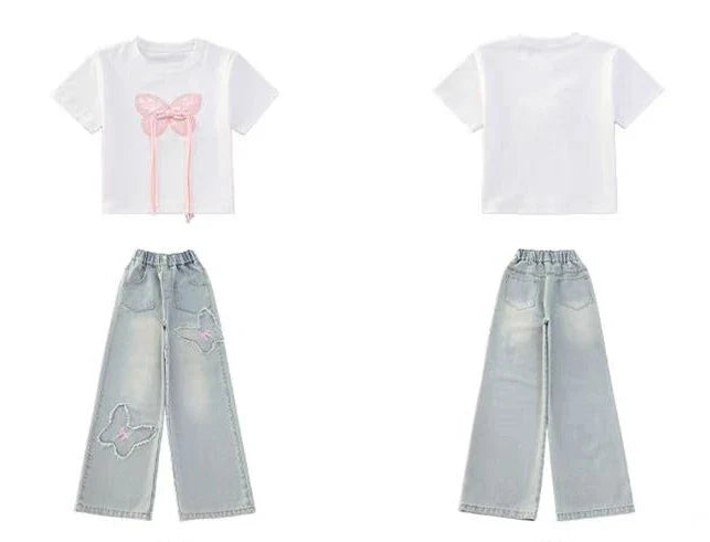 Child House Clothing Elementary Girl Summer Clothes Kids Set Korean Children's  Girly Setup Outdoor Top Girls Outfit Sets