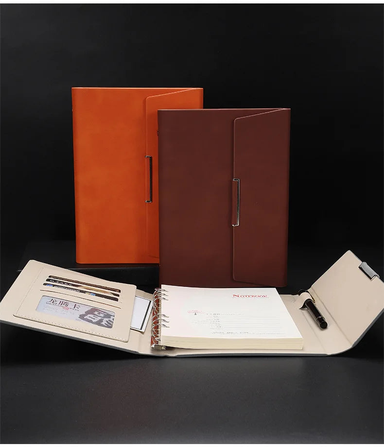 Tri-fold A5 Loose-leaf Notebook Business Meeting Office Record Book Cover Notebook