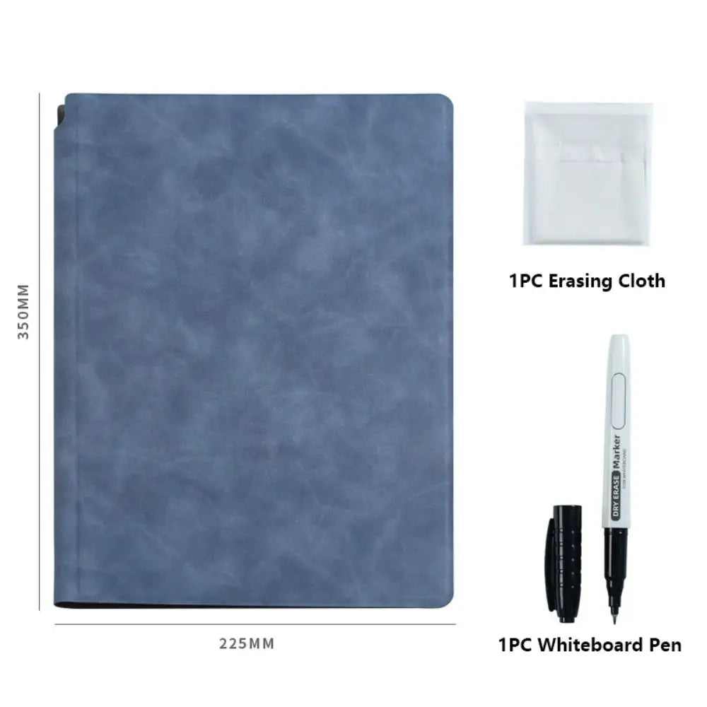 Reusable A4 Whiteboard Notebook With Whiteboard Pen Leather Erasable Whiteboard Draft Stationery With Erasing Cloth Memo Pad