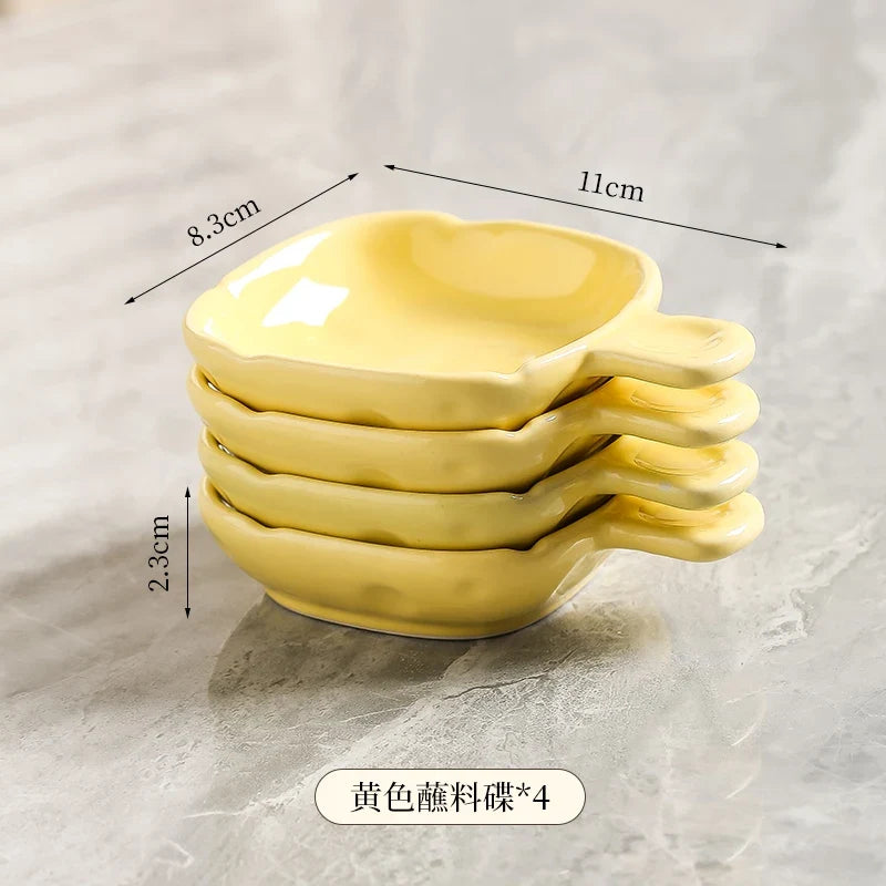 Dish Chinese New Household Solid Cream Wind Square Hot Pot Sauce Dishes 3.5 Inch High Aesthetic Plate