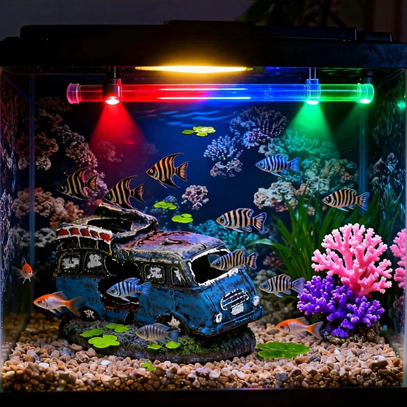 Aquarium Ornament Shaped Like Car Wreckage, Featuring Hiding Holes For Fish And Shrimp, Aquarium Decorations, And Aquascaping.