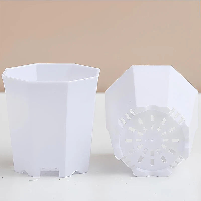 Octagonal Flowerpot Plastic Flower Pots Set White Plant Pot with Drainage Holes Indoor Outdoor Succulents Growth Pots ZYF
