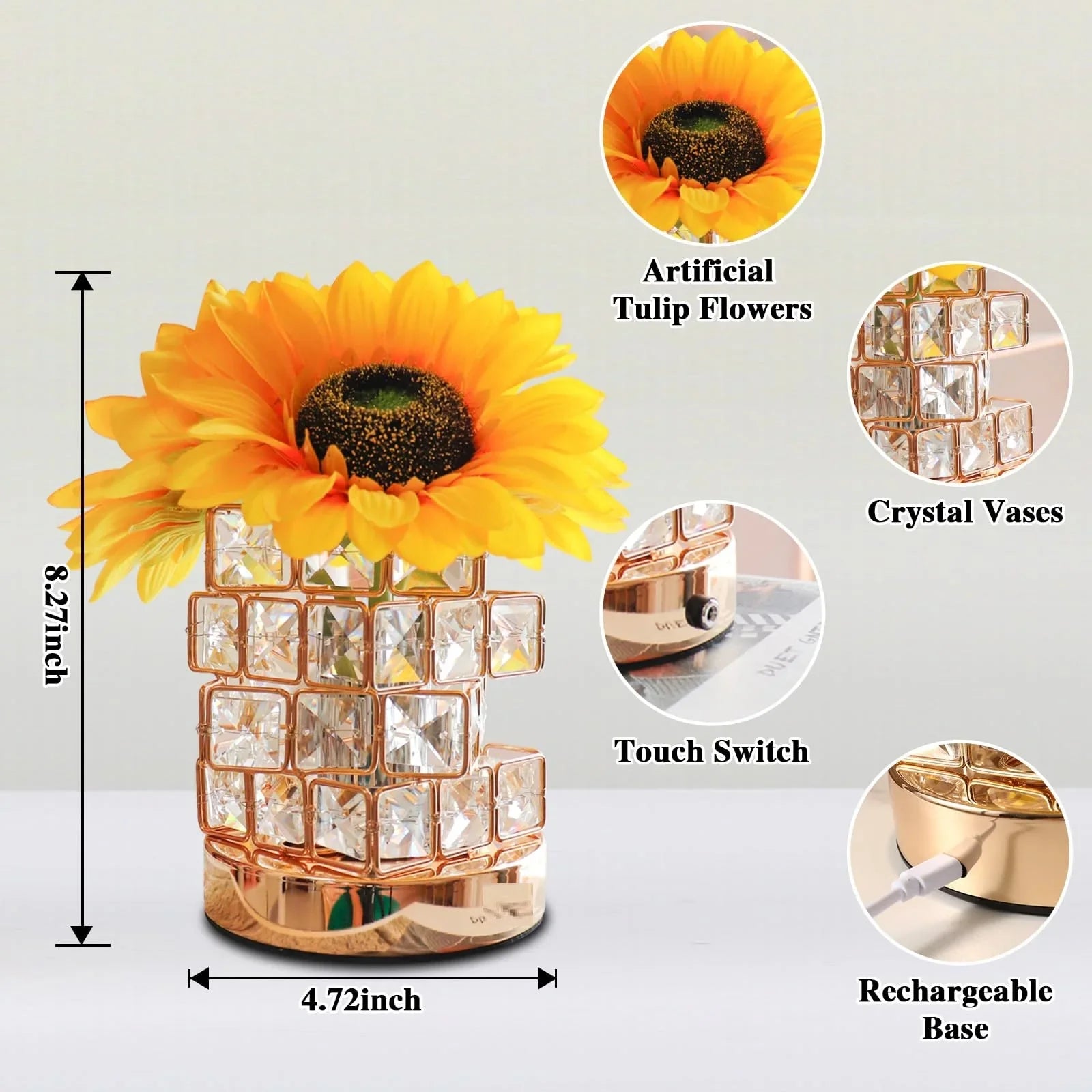 Sunflowers Flower Lamp 3 Colour Dimming Small Night Light,Cordless Table Lamp Home Office Decor Birthday Gifts for Women Mom