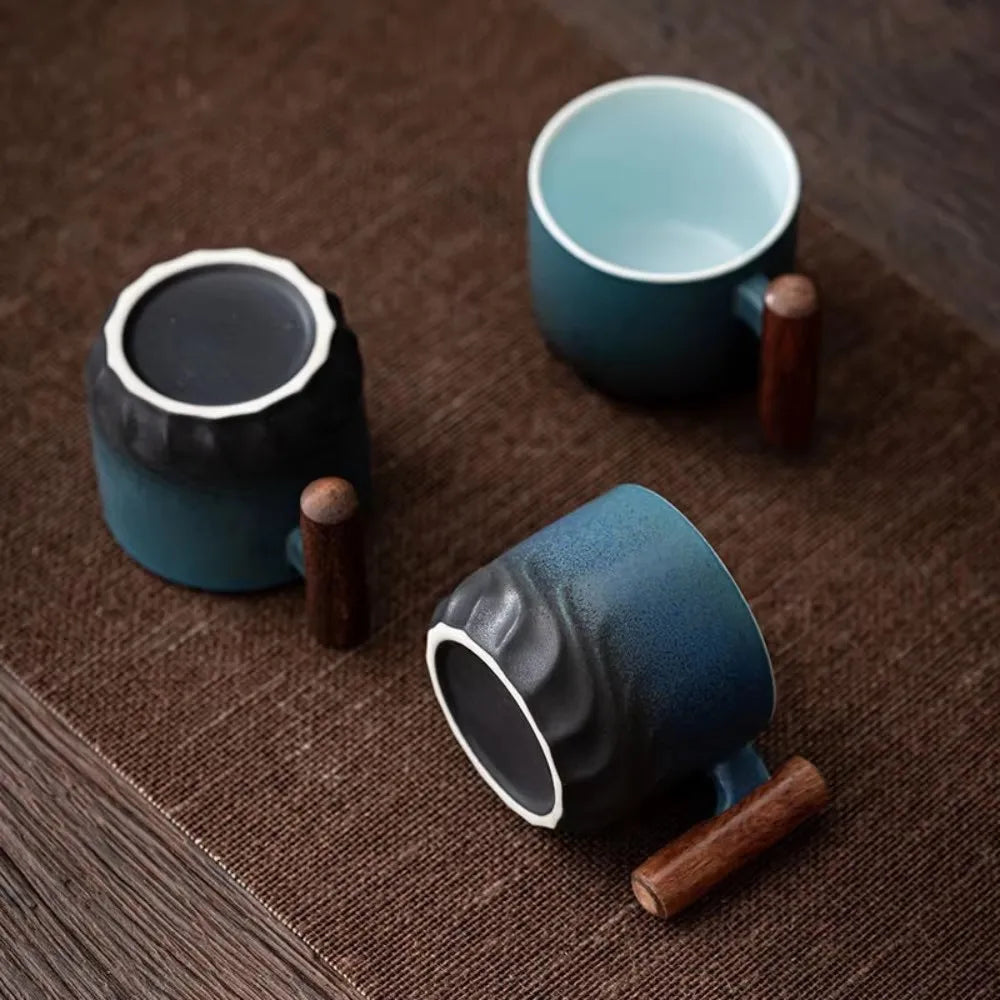 Ceramic Retro Espresso Coffee Cup With Wooden Handle Office Water Cup Tea Mug Ceramic Coffee Mug Handmade Tea Gift Box