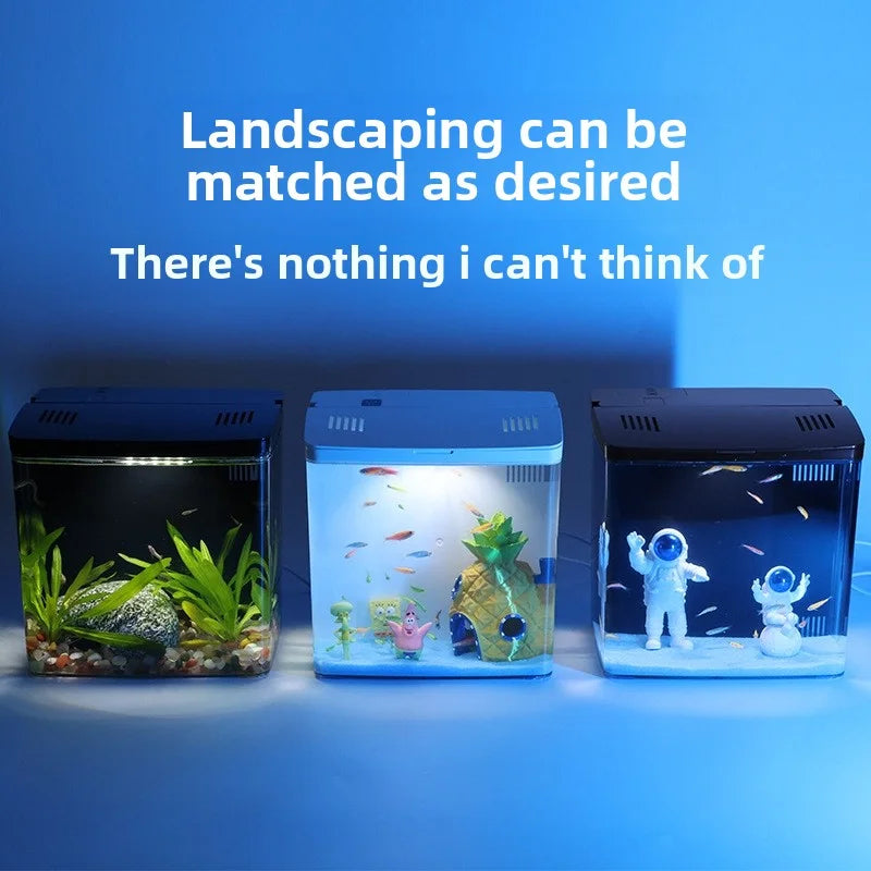 Home mini fish tank, living room fish tank, office desktop water free ecological, self circulating filter， Acrylic aquarium