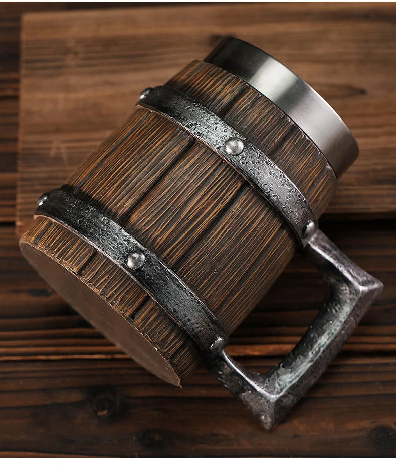 Hot-selling Wooden Barrel Beer mug , Large-capacity  Coffee mug Water bottle ,Tazas de café with stainless steel