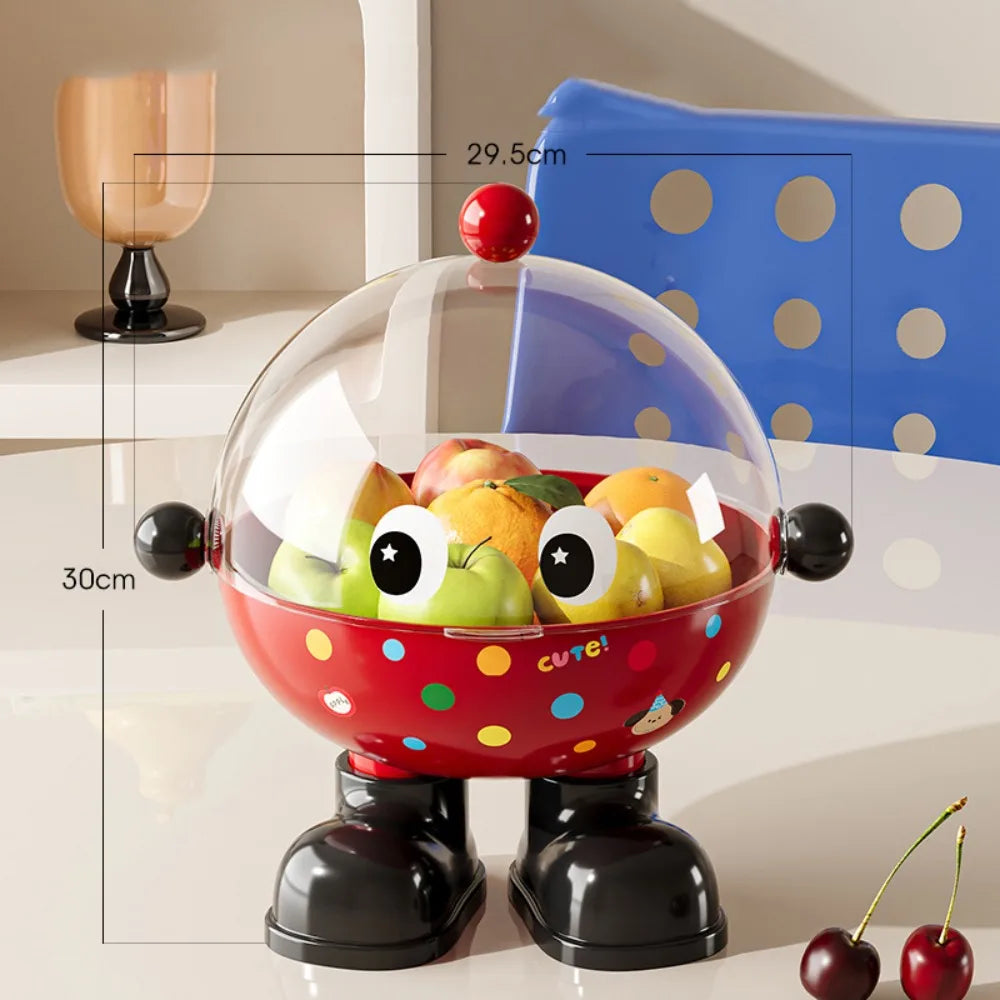 Dopamine Large Capacity Snack Fruit Plate Cartoon High Foot Design Drain Basket Thickened with Lid Tea Table Plate Living Room