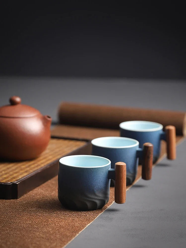 Ceramic Retro Espresso Coffee Cup With Wooden Handle Office Water Cup Tea Mug Ceramic Coffee Mug Handmade Tea Gift Box
