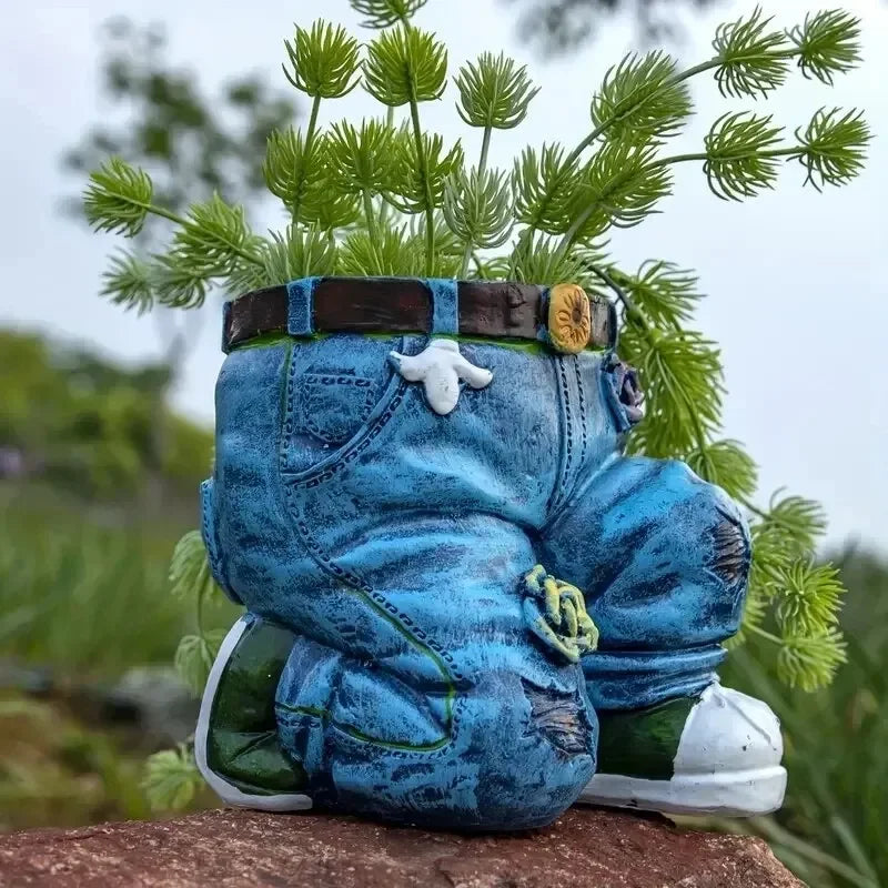 Jeans Pants Shape Flower Pot Resin Statue, Succulent Pot Flower Planter For Indoor Garden Yard Lawn Porch Patio Outdoor