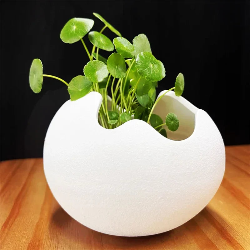 Broken Eggshells Shapes Ceramic Flowerpot Simple Succulent Plant Container Green Planter Small Bonsai Pots Home Decoration