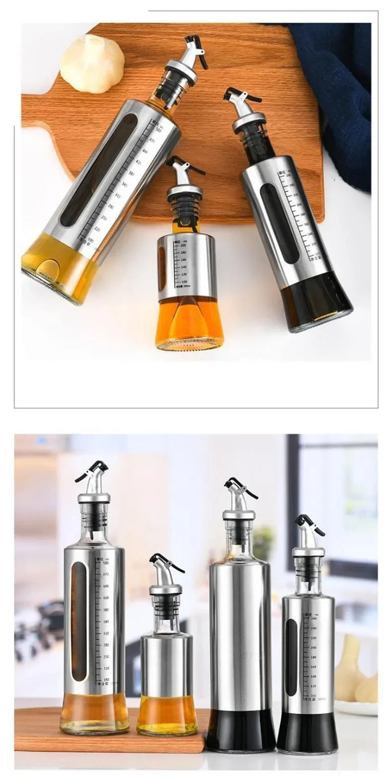 Stainless Steel Oil Bottle No-drip Bottles Soy Cruet Sauce Vinegar Condiment Dispenser Sturdy Seasoning Jars Kitchen Accessories