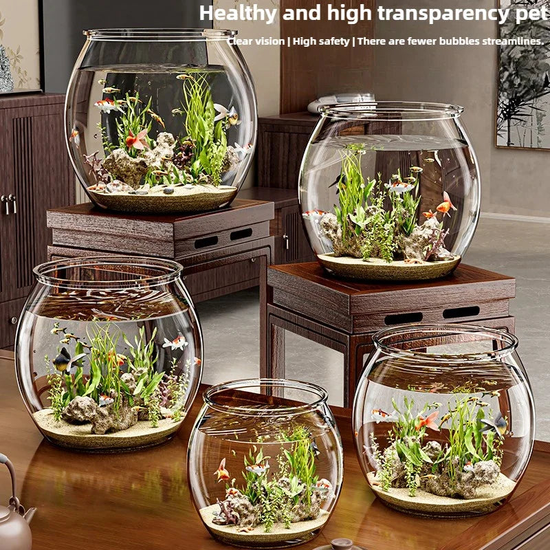PET Transparent Fish Tank  Durable Desktop Goldfish Turtle Tank Drop-Resistant Hydroponic Plant Holder  Round Water Basin