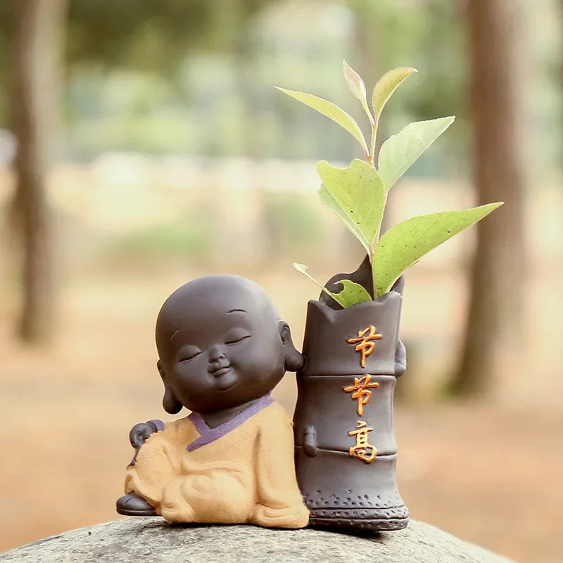 Fortune Lucky Cute The Little Monk Purple Clay Tea Pet Home Decor Mini Water Planting Flower Vase