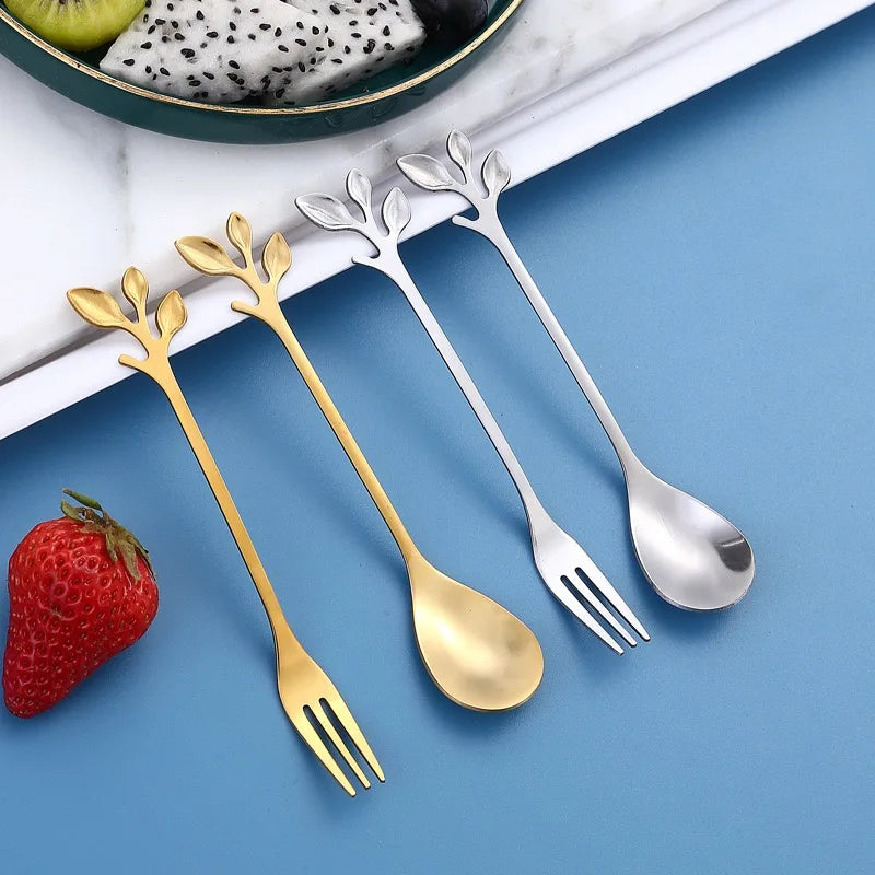 Stainless Steel Tea Forks Gold Silver Cake Fork Snack Salad Coffee Fruit Fork Mirror Cutlery Tableware Set Kitchen Utensils