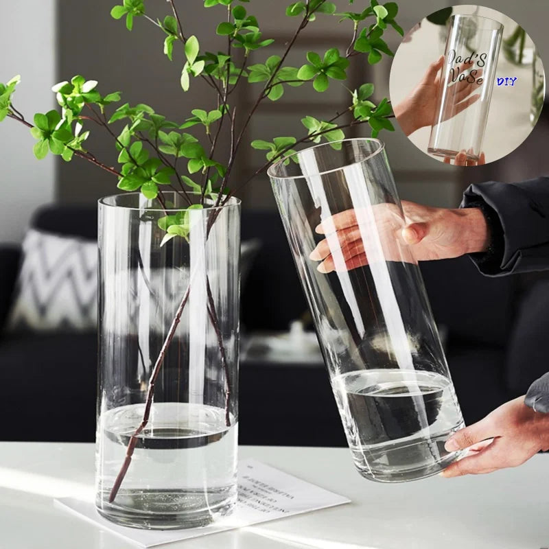 Transparent Acrylic Cylinder Vase,Living Room Flower Arrangement,Straight Tube Vase,Home Hydroponic Plant Container,For Flower