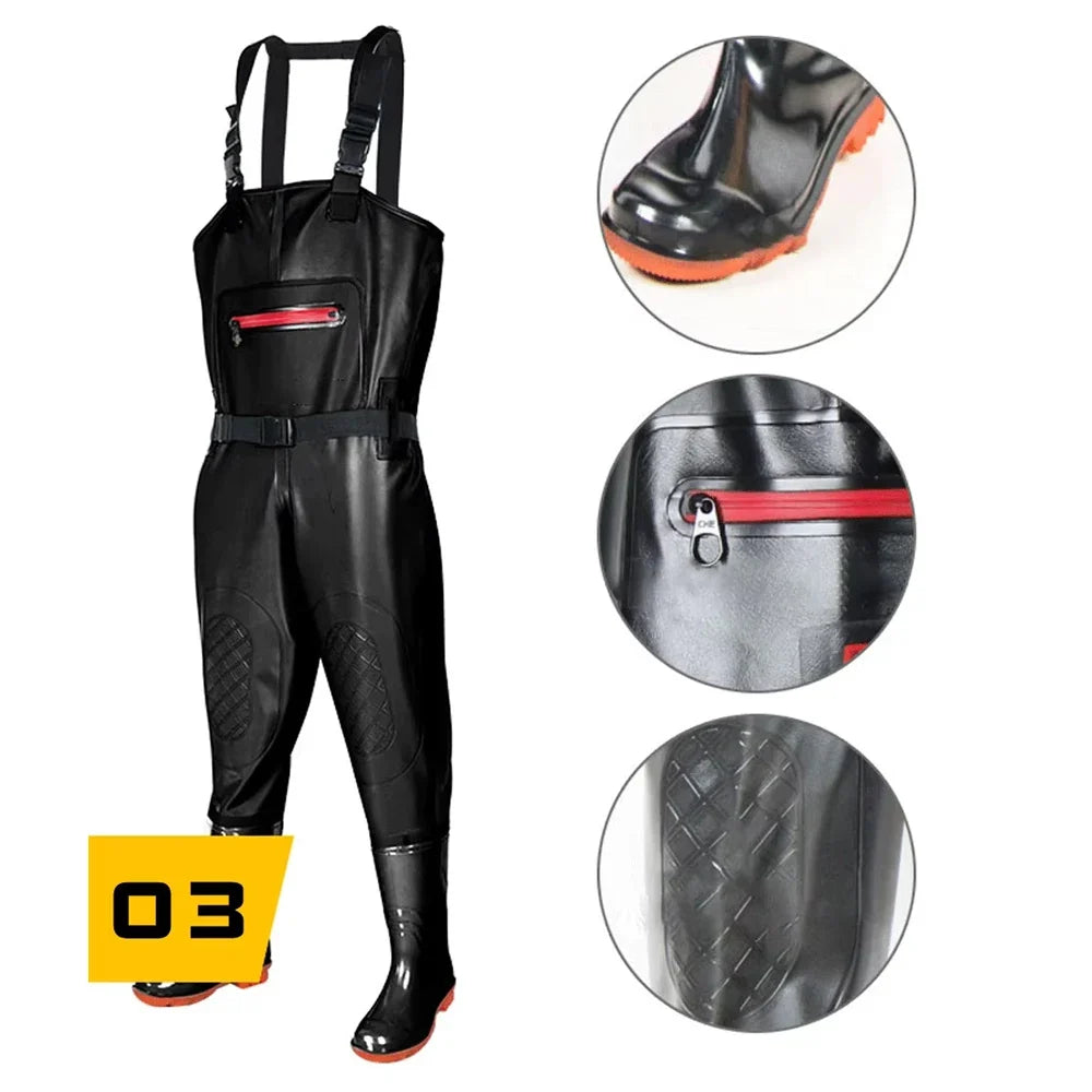 Fishing Wader Pants Overalls With Boots Set Adult Men Women Chest-Lenght Hunting Rice Transplanting Waterproof Trousers Suit