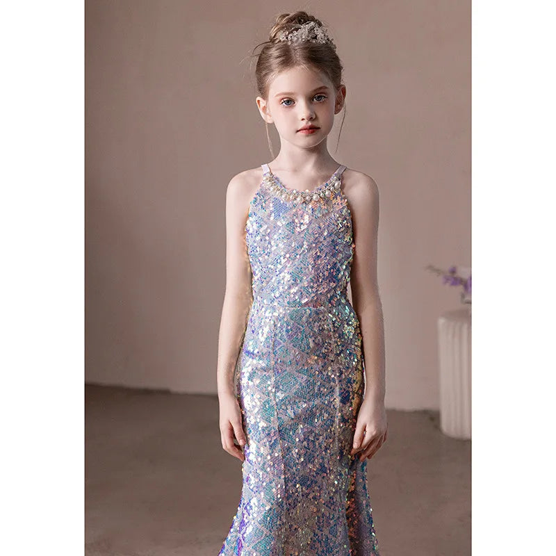 Children's Princess Dress Shiny Sequined Dress For Girls  Mermaid Elegant Teen Party Evening Dress