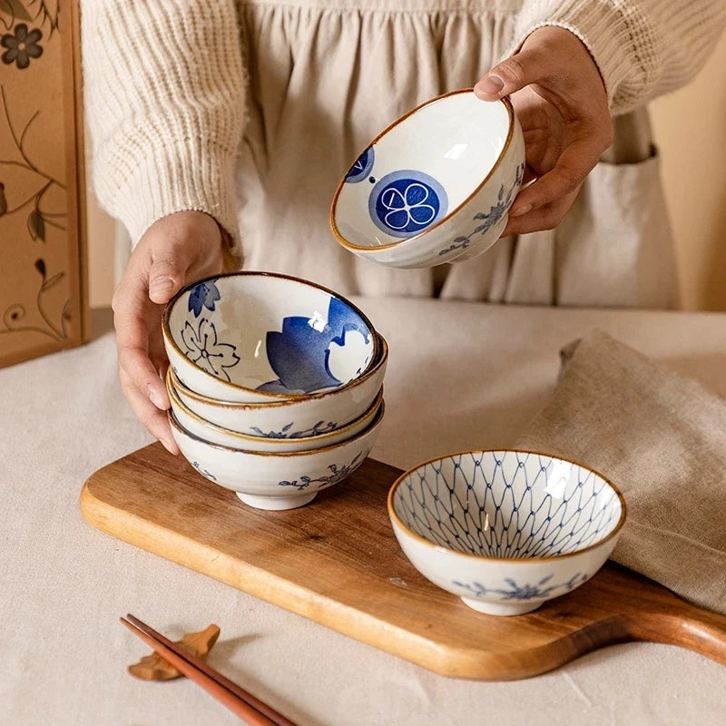 Ceramic Bowl Japanese Style Set Kitchen Noodle Bowl Hand-painted Tableware Set Microwave Safe Gift Box Dishes