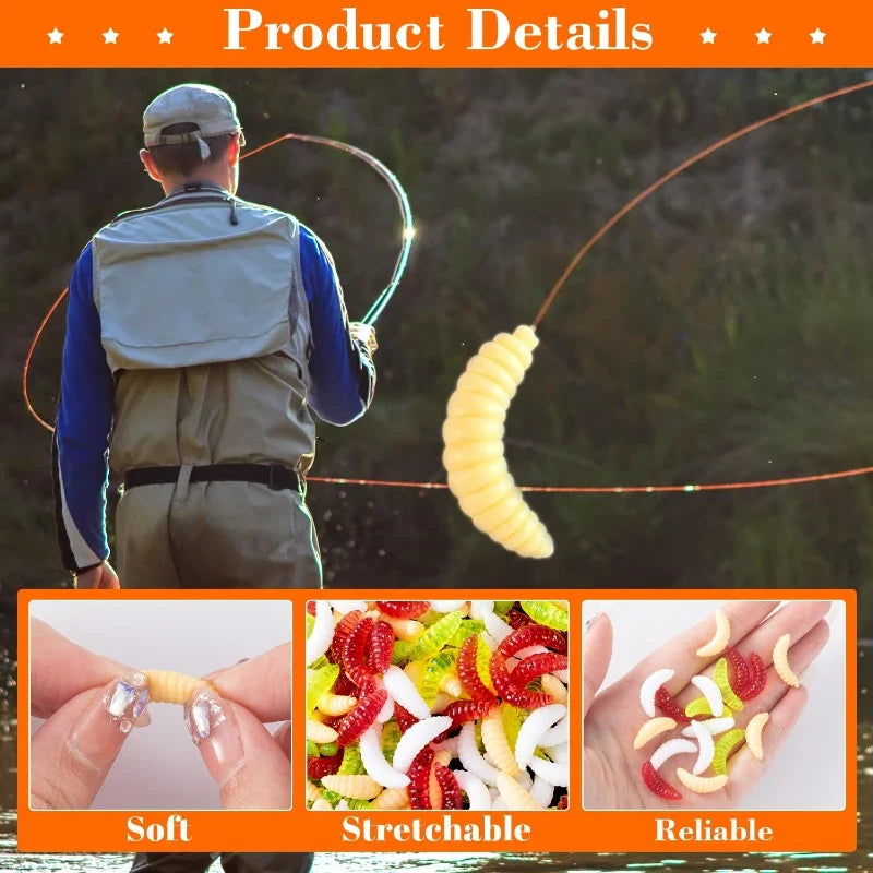 Portable Soft Silicone Bait Maggot Grub Soft Fishing Lure 2CM 50pcs/50x5pcs For Outdoor Fishing Accessories