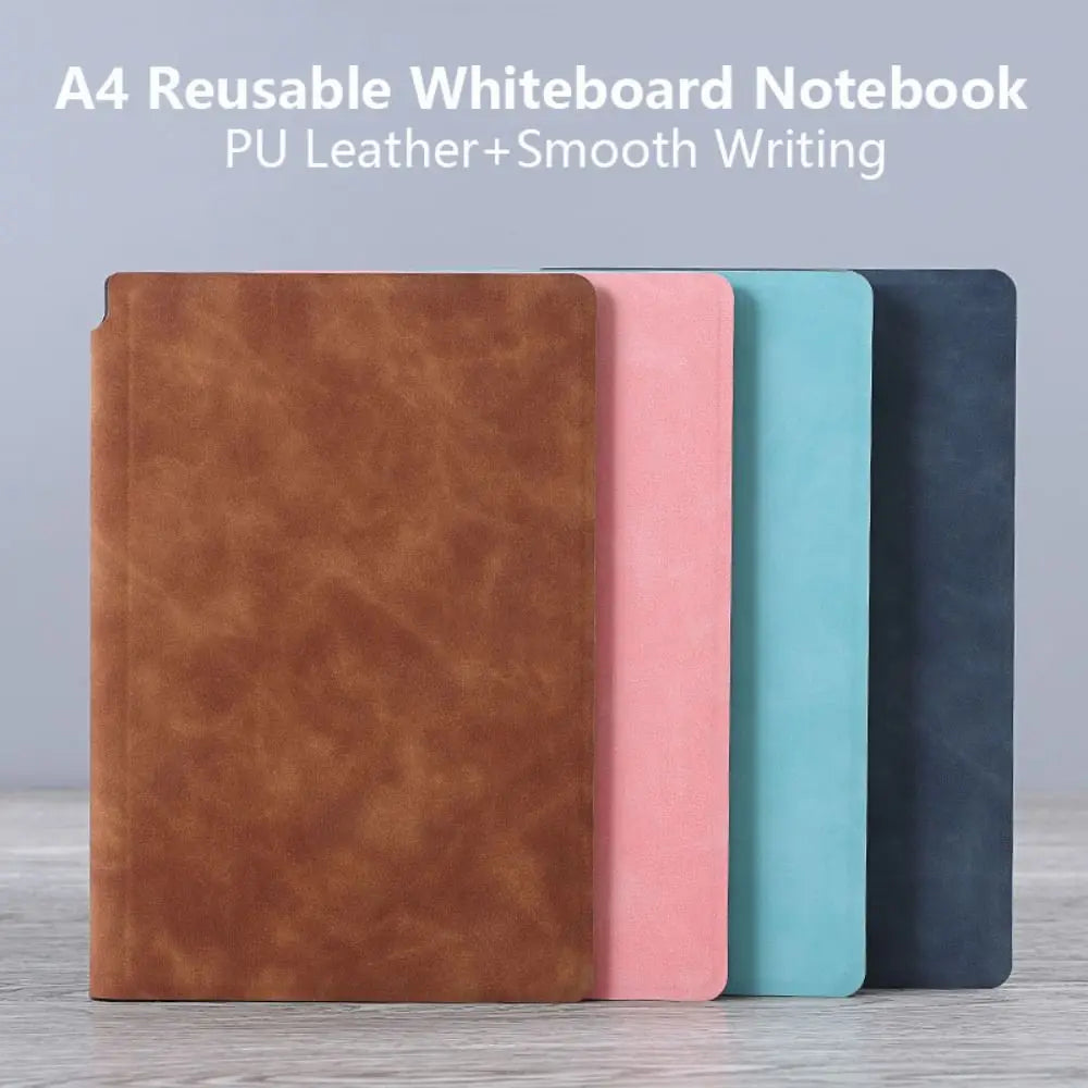 Reusable A4 Whiteboard Notebook With Whiteboard Pen Leather Erasable Whiteboard Draft Stationery With Erasing Cloth Memo Pad