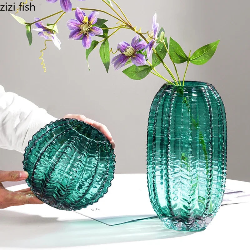 Creative Cactus Glass Vase Desktop Creative Flower Utensils Hydroponic Vase Dried Flower Vase Living Room Aesthetic Decoration