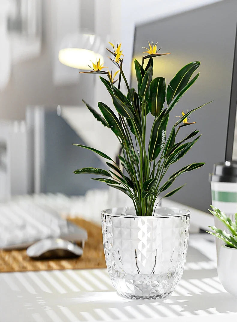Self Watering Flowerpot Automatic Water Absorbing Flowerpot Transparent Double Layer Plastic Succulent Plant Pot Decorative Pot