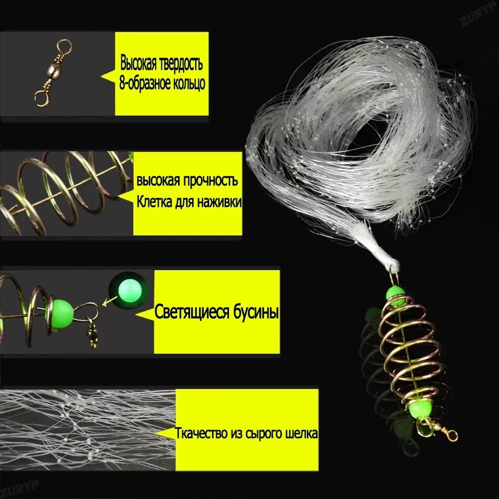 Fishing Spring Net with Luminous Beads Netting for Night Fishing Shoal Cast Nets Outdoor Traps