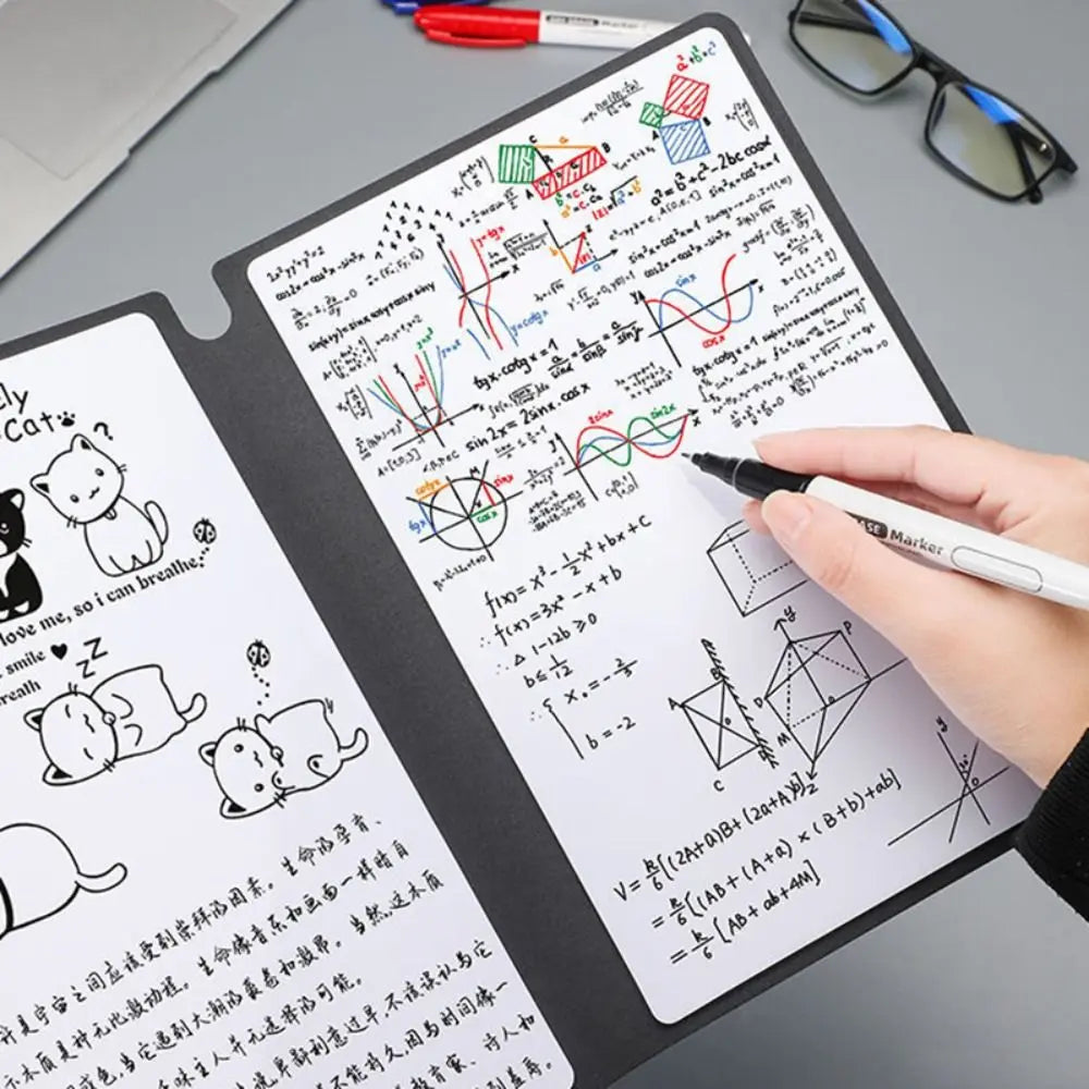 Reusable A4 Whiteboard Notebook With Whiteboard Pen Leather Erasable Whiteboard Draft Stationery With Erasing Cloth Memo Pad
