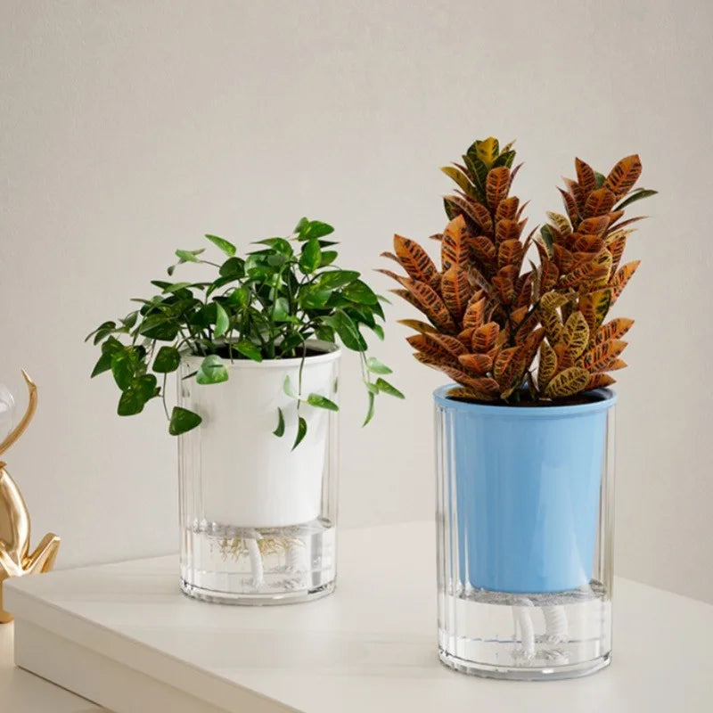 Self Watering Flower Pot Clear Succulents Vases Indoor Hydroponic Flowerpot Plastic Bonsai Planters Desk Ornaments Home Decor