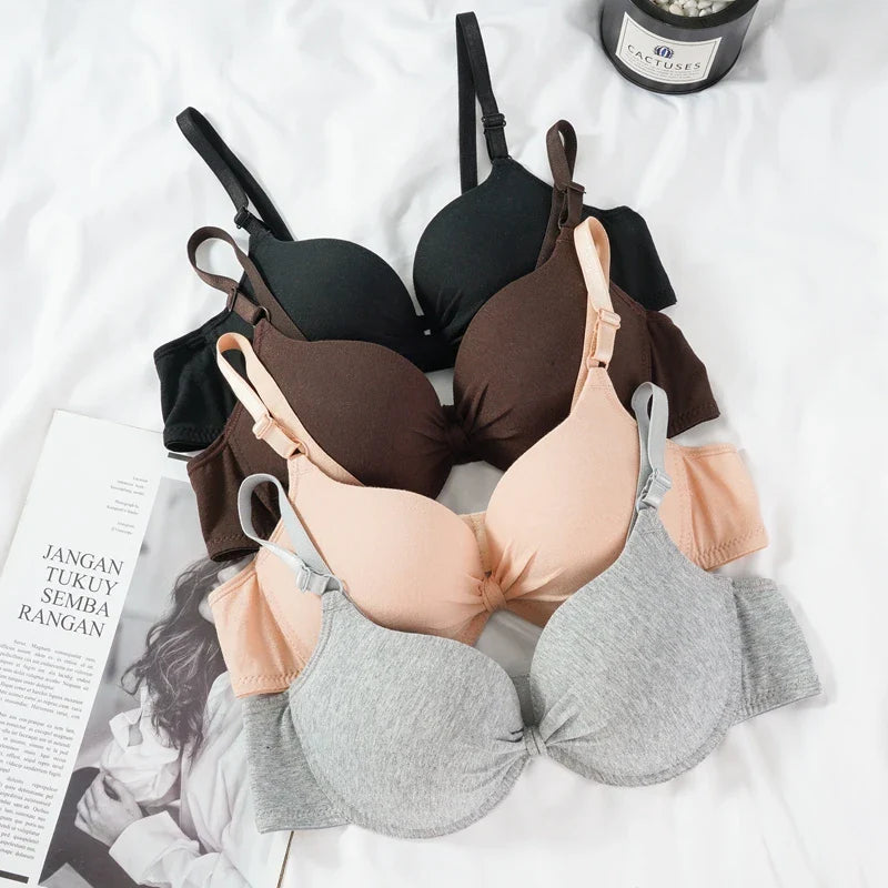 Women's Sexy Cotton Gathered Bra Deep V Underwire Ladied  Brassiere Push Up Lingerie Solid Bras Backless Intimate Underwear