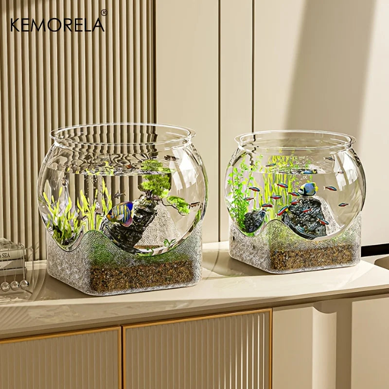 High-Transparency Goldfish Tank Shatterproof Scratch-Resistant Small Desktop Hydroponic Fish Bowl for Office And Home