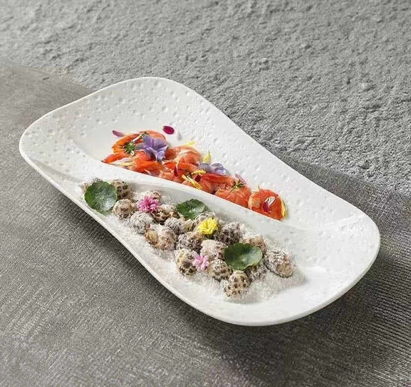 Creative Ceramic Divided Plate Dessert Serving Tray Commercial Hotel Home Sushi Fruit Snack Dish