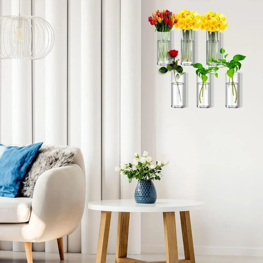 Glass Wall Vase Hanging Hydroponic Planter Wall-Mounted Flower Vases for Home Office Decor with Traceless Hook