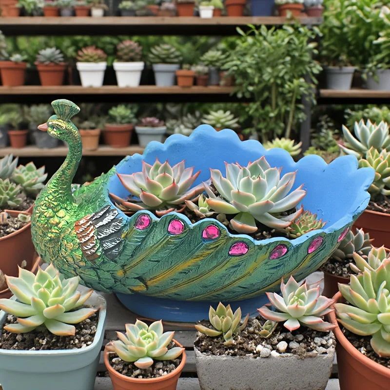 Peacock Succulent Plant Pot - Vibrant Colorful Design Durable Resin Garden Planter for Succulents, Cacti & Hom