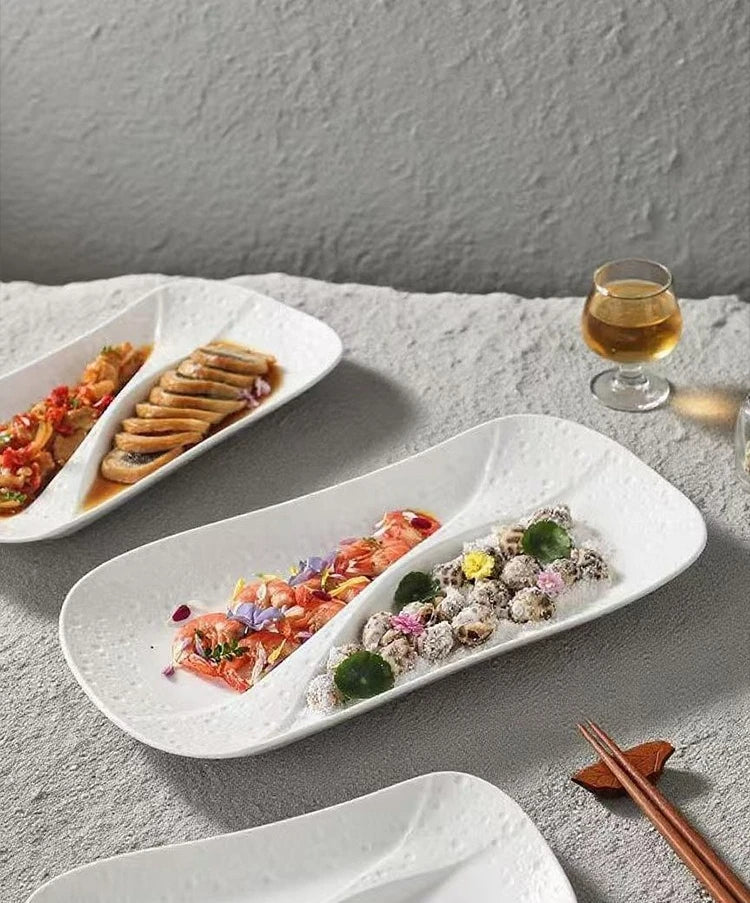 Creative Ceramic Divided Plate Dessert Serving Tray Commercial Hotel Home Sushi Fruit Snack Dish