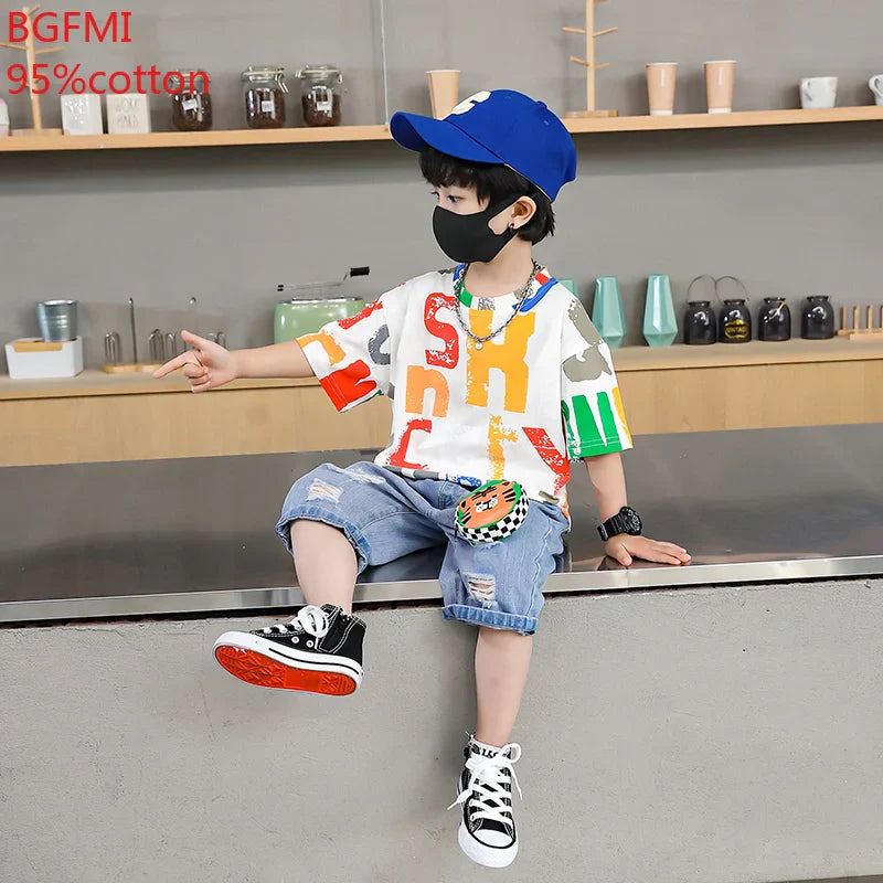 Children Clothing Korean Cotton Short Sleeve Print Shirt+Shorts Set for Toddler Boy Baby Summer Thin Casual Fashion Outfit