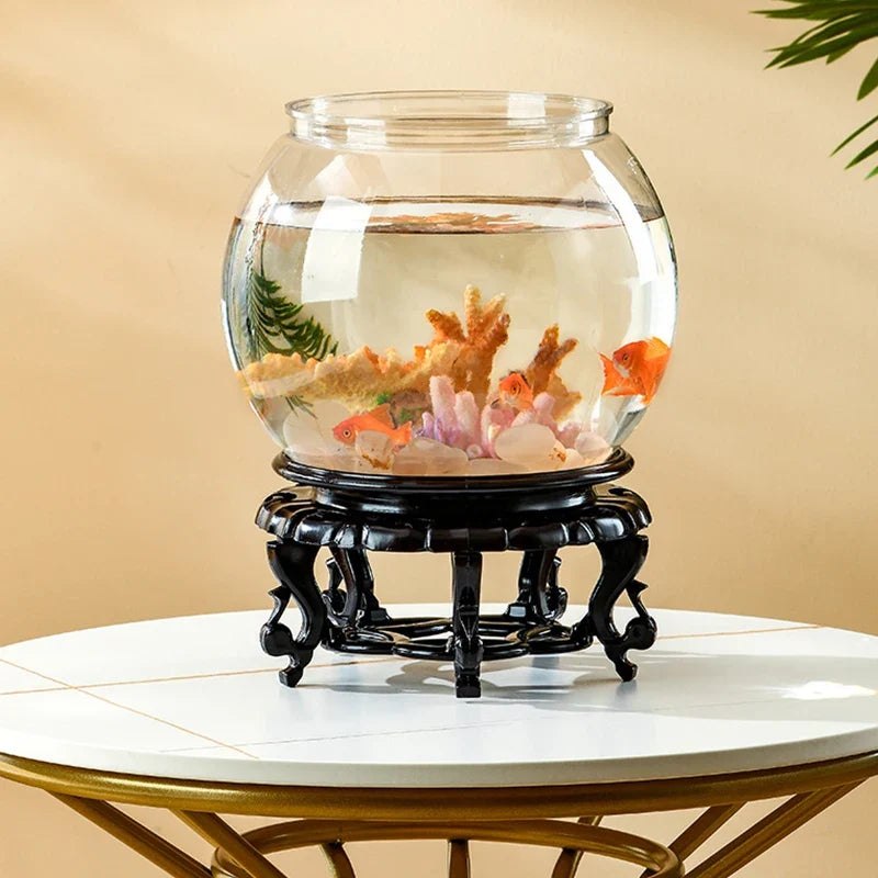 Transparent Round Ornamental Fish Tank Portable Goldfish Small Fish Bowl Pet Plastic Lightweight Desk Aquarium Bowl Home Decor