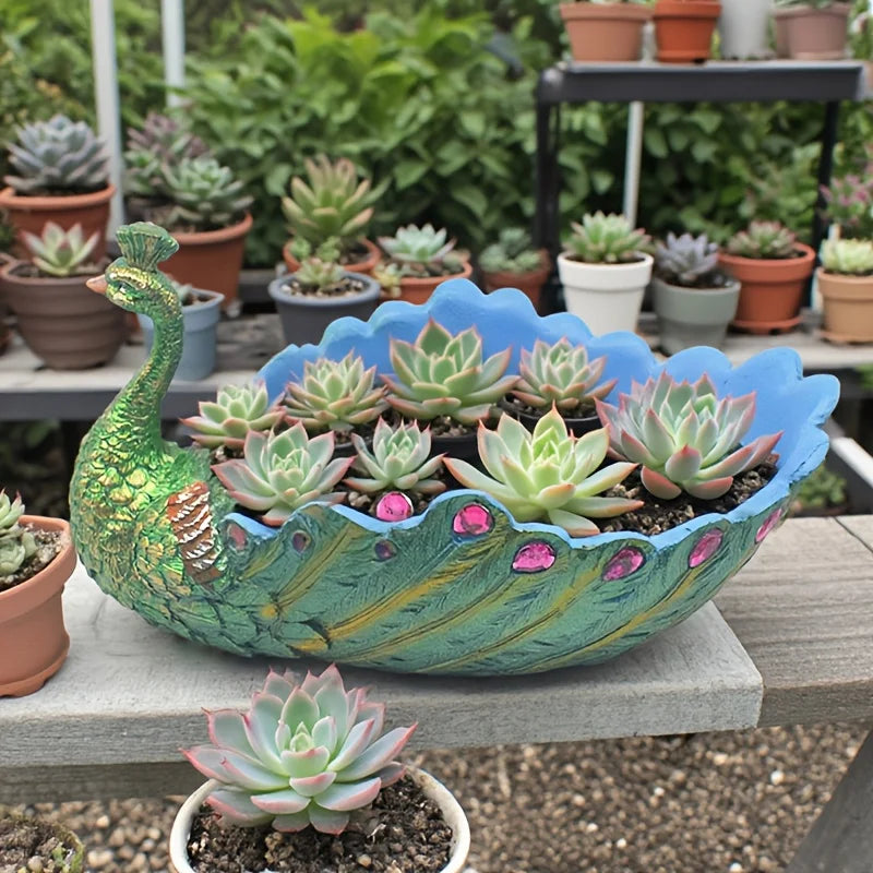 Peacock Succulent Plant Pot - Vibrant Colorful Design Durable Resin Garden Planter for Succulents, Cacti & Hom