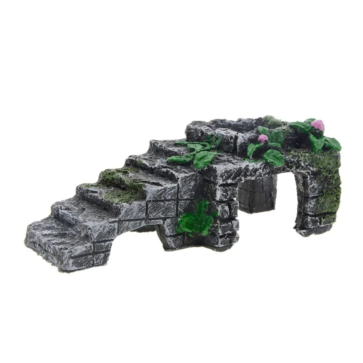 Ancient Ruins Aquarium Ornament, Resin Fish Tank Decoration with Stairs & Plants, Reptile Hideout Cave for Lizards, Turtles