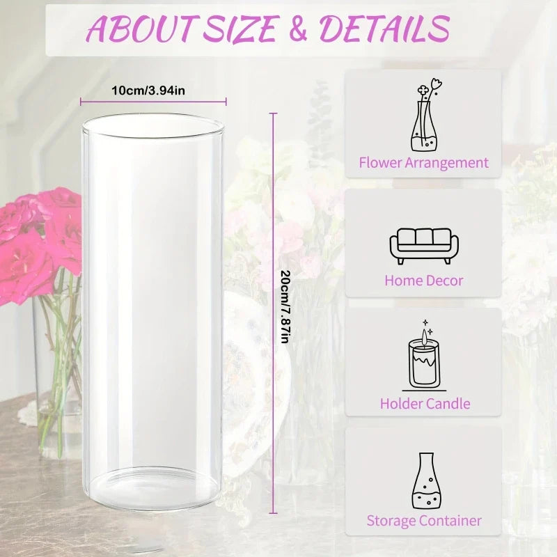 Transparent Acrylic Cylinder Vase,Living Room Flower Arrangement,Straight Tube Vase,Home Hydroponic Plant Container,For Flower
