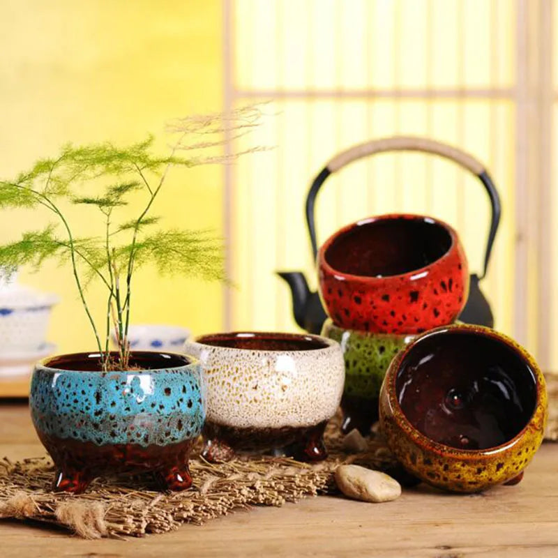 Ceramic Kiln Transmutation Plant Pot Flowerpot Bonsai Vase Planter Handmade Crafts Home Garden Decor