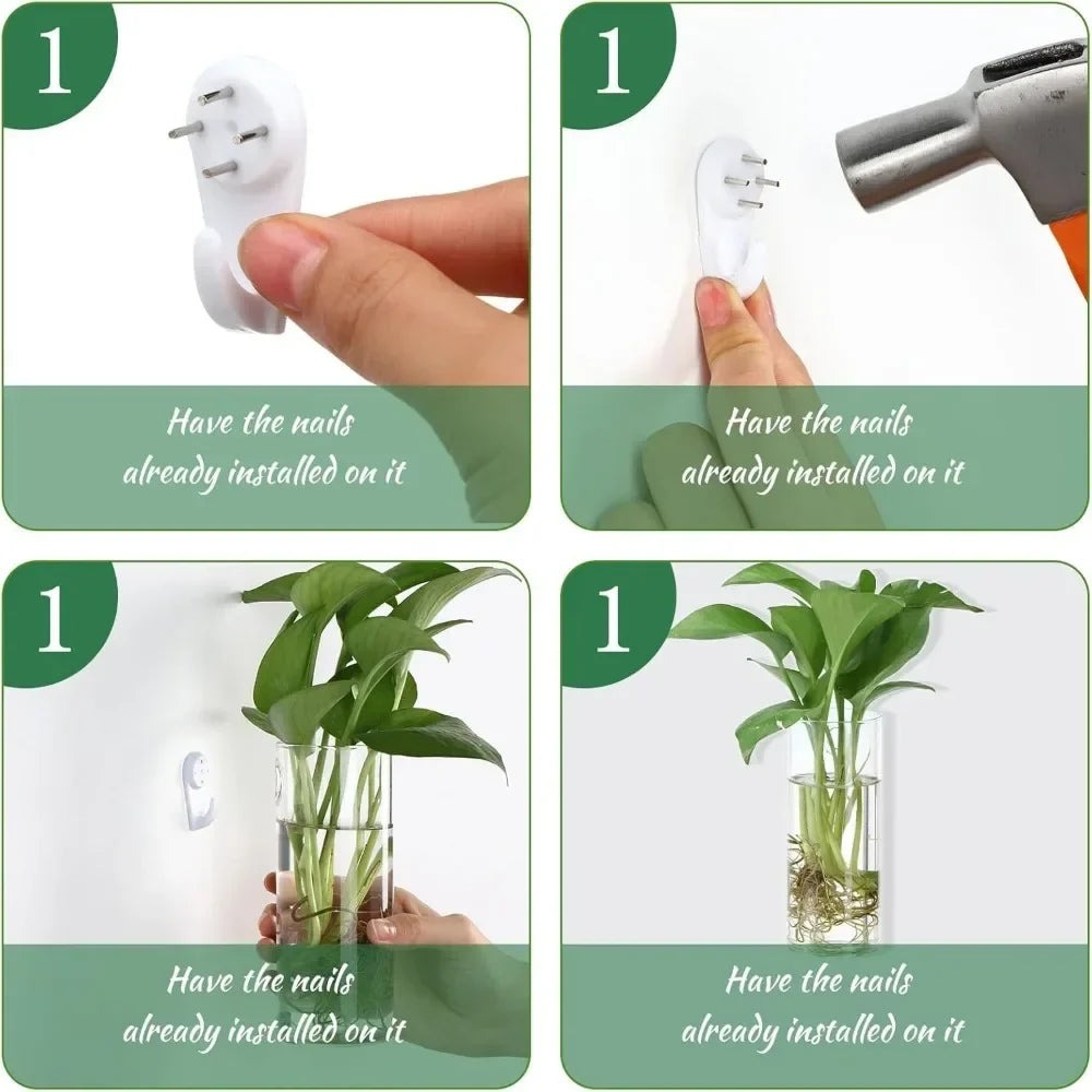Glass Wall Vase Hanging Hydroponic Planter Wall-Mounted Flower Vases for Home Office Decor with Traceless Hook