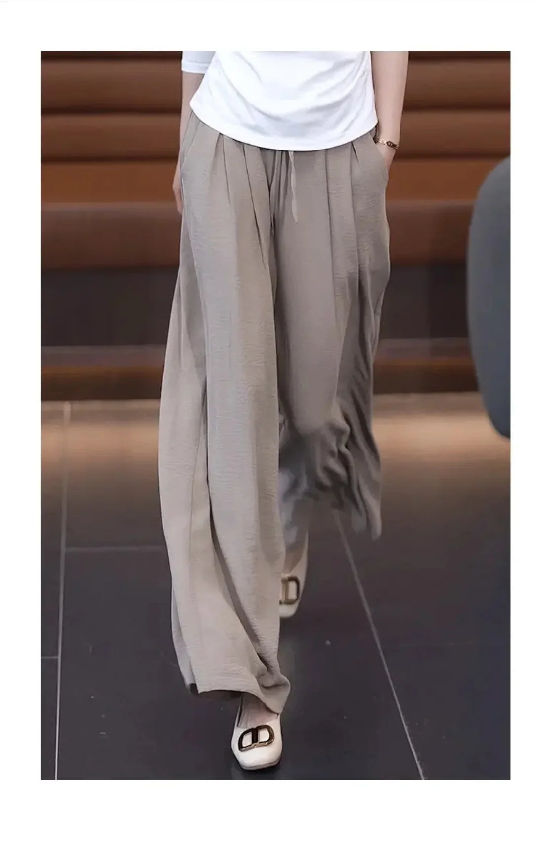 Summer Ice Silk Wide Leg Pants Women's Loose Casual Long Trousers High Waist Korean Sle Polyester Fiber Drapey Sumi Pants
